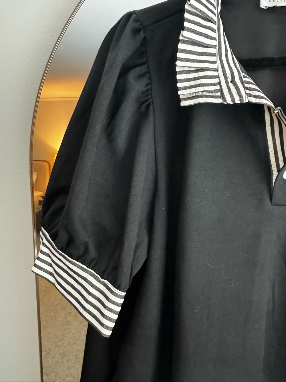 entro Black Midi Dress with Black-and-White Striped Collar - Picture 3 of 4